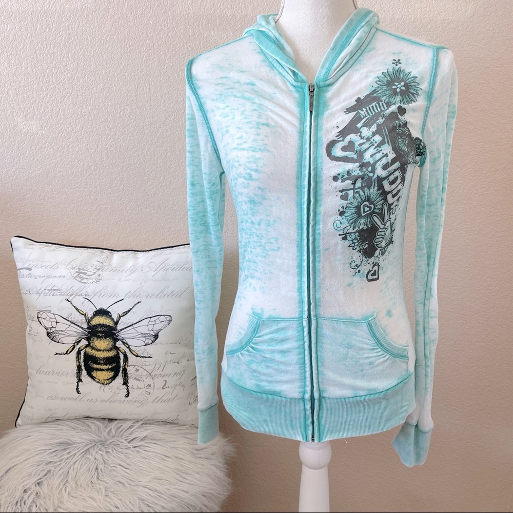Mudd girls aqua blue zip up sweater beach XL